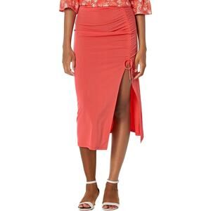 Michael Kors Women Sangria Stretch Ruched Side Slit Midi Bodycon Skirt Size M